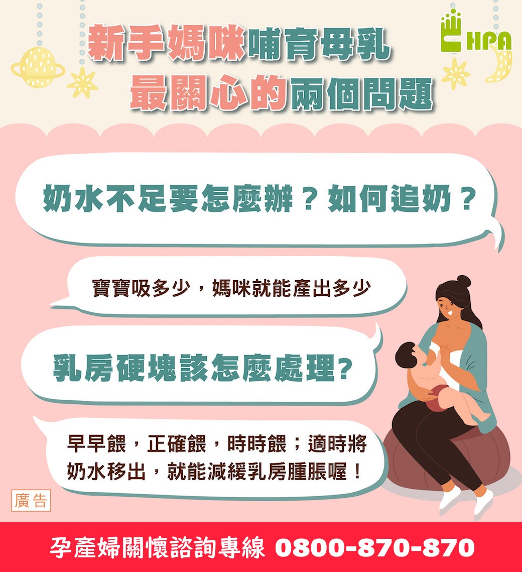 母乳哺育問題小撇步 孕產婦關懷諮詢專線關心您